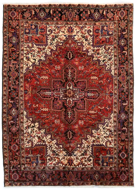 Handmade Vintage Red Geometric 7X10 Serapi Heriz Oriental Rug Living Room Carpet