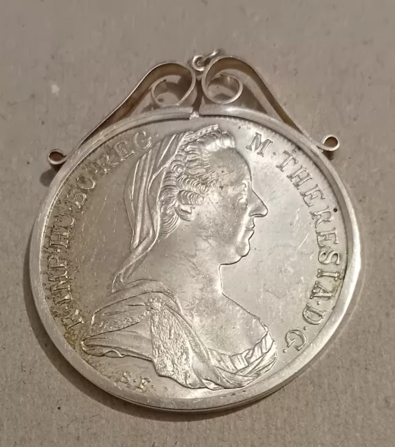 Silver Austria  Maria Theresa Thaler Coin and Silver Pendant Removable Mount
