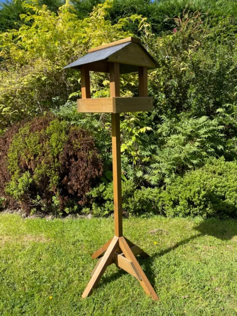 Wooden Bird Table Garden Birds Feeder Feeding Station Slate Roof READY MADE