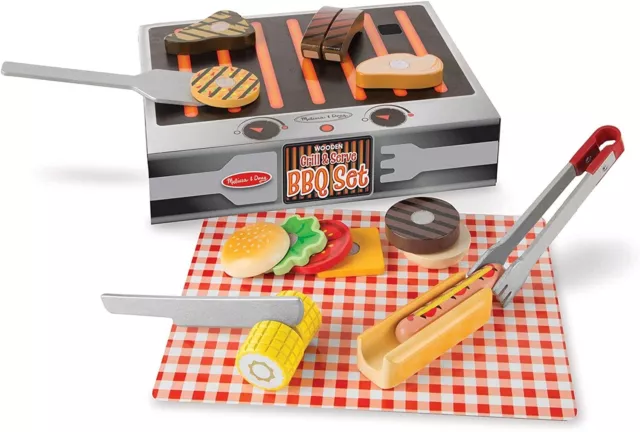 Melissa & Doug 9280 Grill and Serve BBQ Set (20 pcs) - Wooden Play Food and Acce