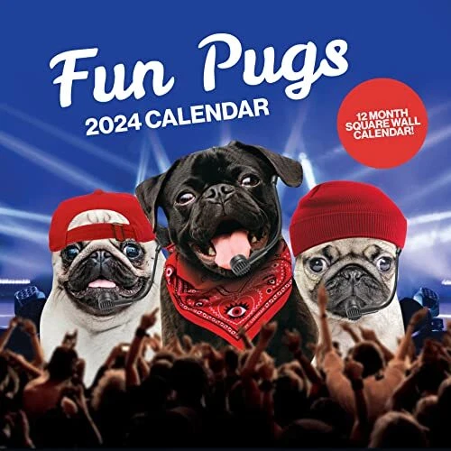 FUN DOGS WALL Calendar 2024 Pugs Large Family Planner & Daily