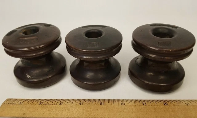 Lot of 3 Vintage Insulators - 2 JOSLYN 101, & 1 PEIRCE 355 - Brown Ceramic
