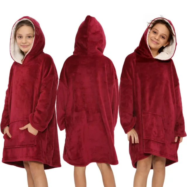 Bambine Ragazzi Super Morbido Caldo Pile Oversize Felpa Rosso Snuggle Coperta