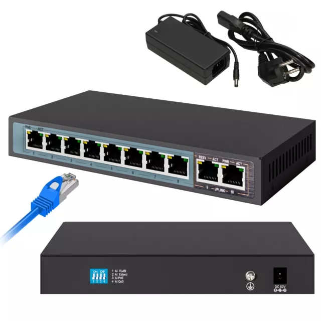Netzwerk Switch PoE 8x Gigabit PoE/PoE+ 2x RJ45-Uplink Gigabit 96W Unmanaged