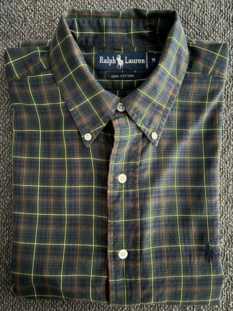 Polo Ralph Lauren Men's MEDIUM Long Sleeve Button Down Shirt Green Blue Plaid