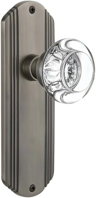 Nostalgic Warehouse Deco Plate & Round Clear Crystal Glass Knob Privacy Pewter