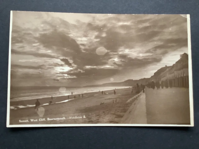 Sunset, West Cliff, BOURNEMOUTH.Seafront with beach huts view Postcard Ref 61086
