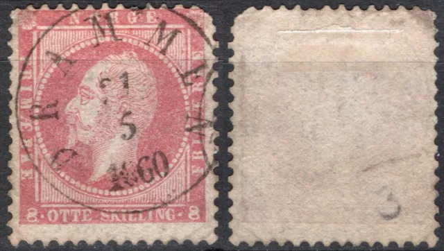 1030 Norway 1856-57, NK 5 King Oscar I, 8-shilling, canc, MI 5, SC #5(tagremark)