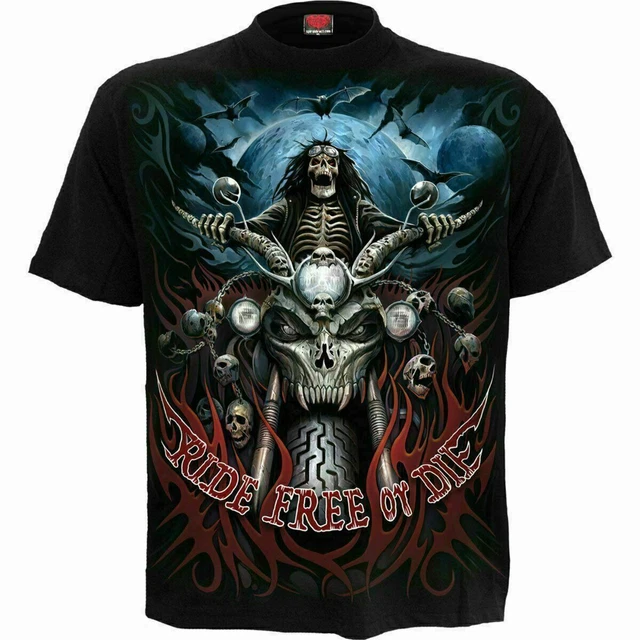 Spiral Direct RIDE FREE Mens, Biker/Rock/Skull/Reaper/Motorbike/T-Shirt/Clothing