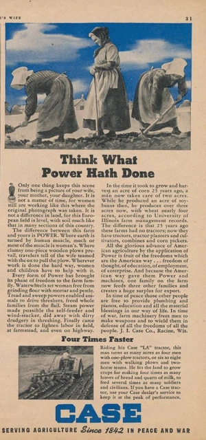 Magazine Ad - 1943 - CASE Tractors - World War 2 - (#3)