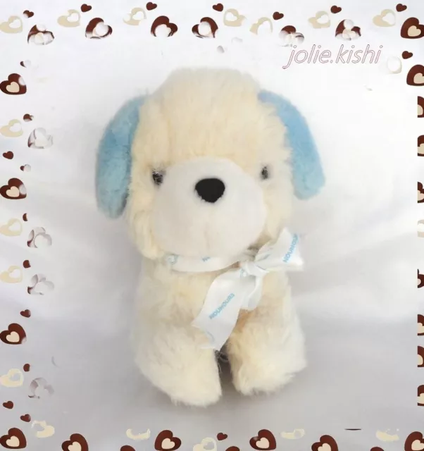 Doudou Peluche Chien Assis Ecru Blanc Et Bleu Nounours