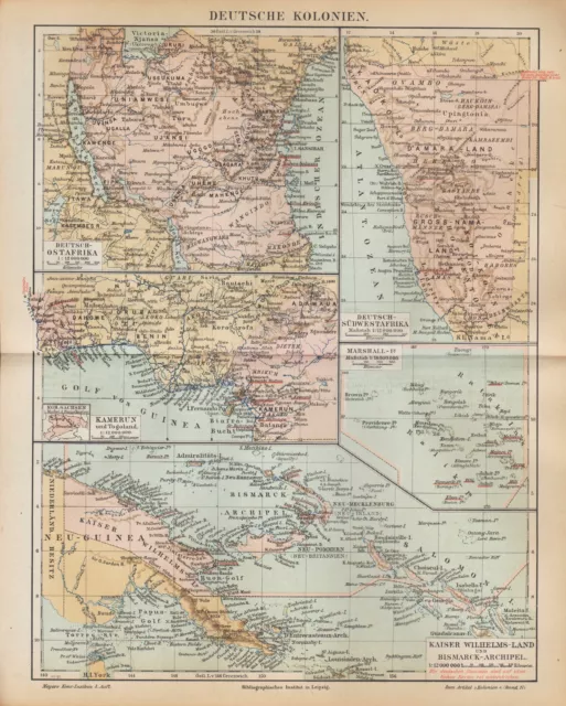 Landkarte map 1890: DEUTSCHE KOLONIEN. Südsee KAISER-WILHELMS-LAND.