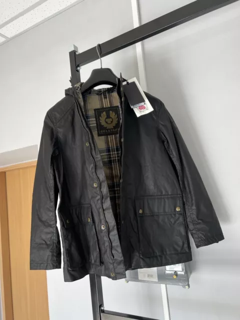 Kid's Belstaff Tourmaster Waxed Black Hooded Millerain Jacket Wax Coat Size 12