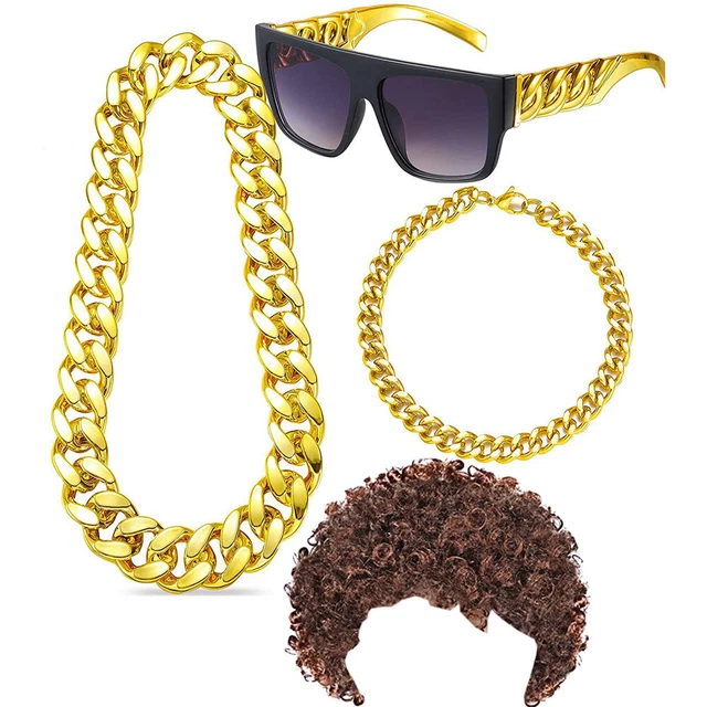 Hair Accessory For Rapper HIP HOP RAPPER Disco 60s 70s 80s 90s Party Accessories Gold Chain Wig ...