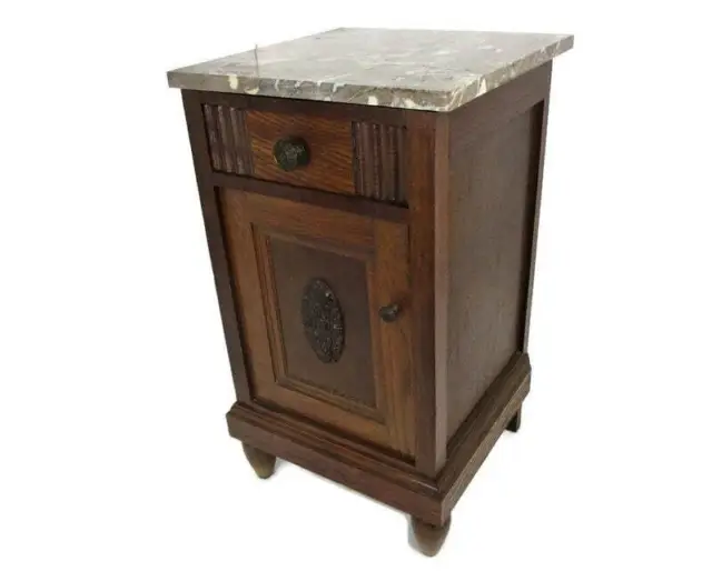 Antique Art Deco Art Nouveau Brown Marble top Side Cabinet Table Nightstand Stun