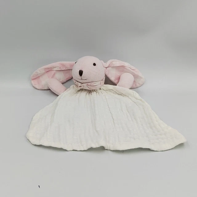 Doudou plat lapin blanc rose carreaux BOUCHARA - 33047