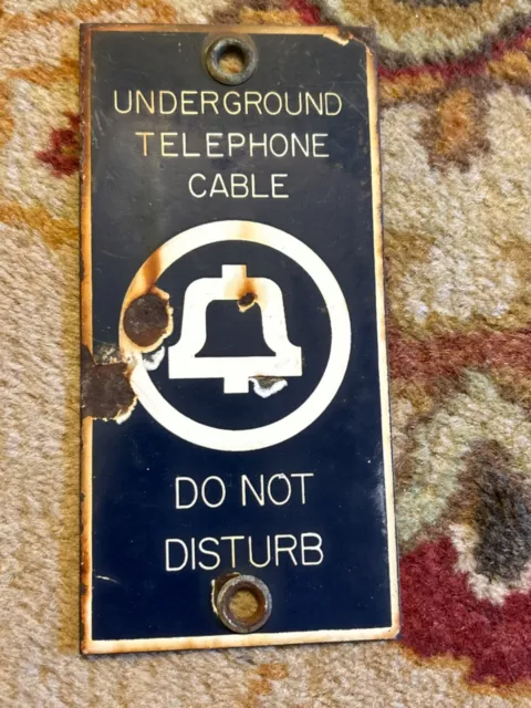 Vintage Bell System Warning Underground Cable Porcelain Coated Steel Sign RARE