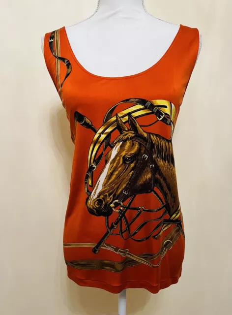 Ralph Lauren Blue Label Equestrian Bridle Pattern Silk Women's Top Tank, Size XL