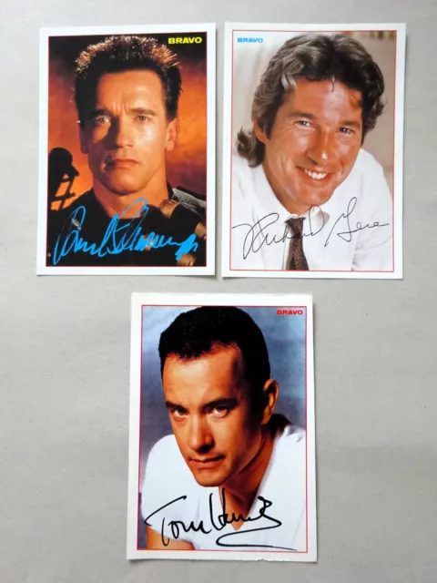3 BRAVO Autogrammkarten | 90er | gedruckte Signatur  | Gere Hanks Schwarzenegger