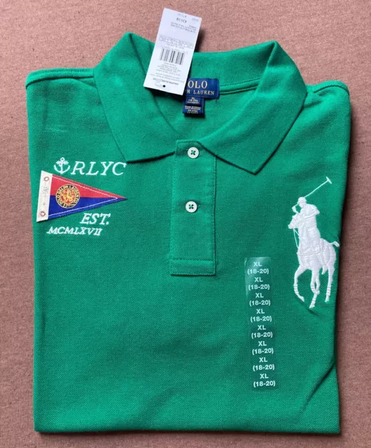 100% original Ralph Lauren Jungen Polo XL 18-20 Grün Poloshirt Kurzarm