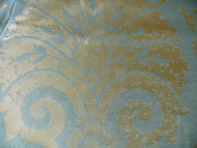 By Yd Stone Sculpture! 100%Silk Damask Large Medallion "Bluestone" Blue Thick!