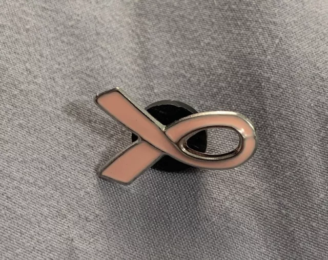 Show Support! 1”x0.5” Pink Ribbon Breast Cancer Awareness Enamel Metal Lapel Pin