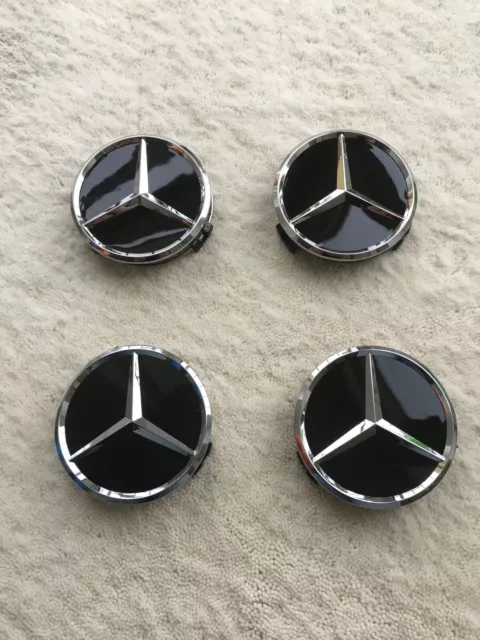 4 pz (Set) tappi mozzo centro ruote 60 mm -2,36 pollici nero lucido per Mercedes