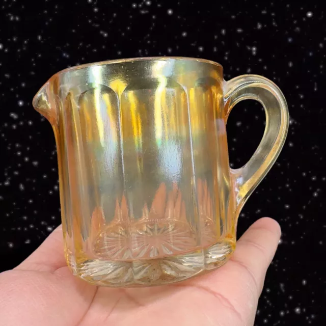 Vintage Marigold Carnival Glass Pitcher Creamer Glass 3”W 2.5”Tall