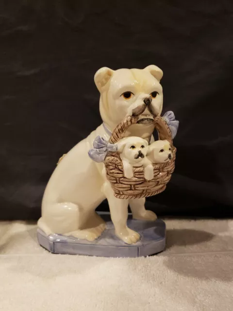 Vintage Fitz & Floyd Porcelain Bulldog Single Bookend w/Basket of Puppies 2
