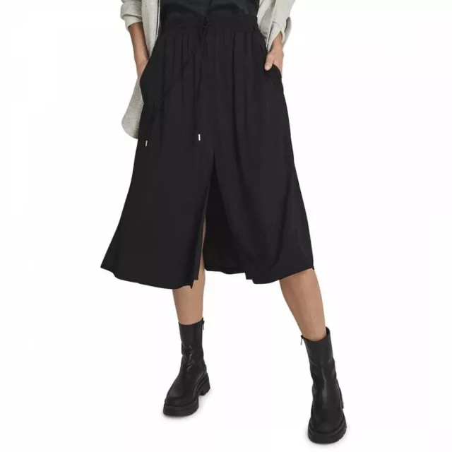 REISS Black Saskia Drawstring Wrap Style Layered Midi Skirt UK 6 8