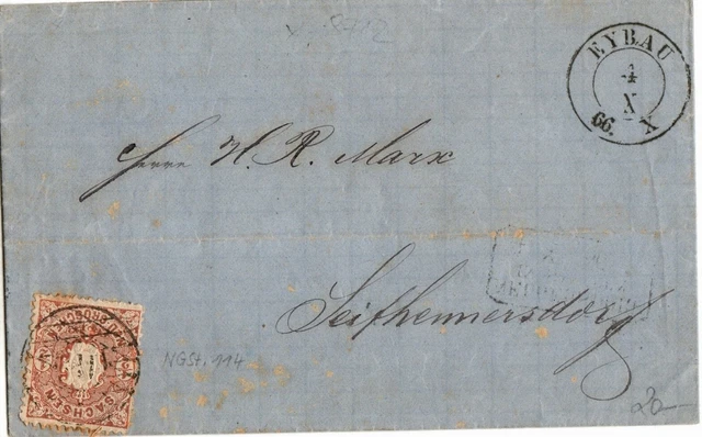 AD, Sachsen, 1866, Nr. 15 als EF auf Faltbrief von Eybau nach Seifhennersdorf !