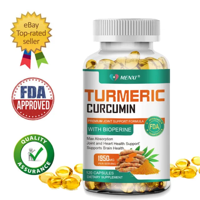 Organic Turmeric Curcumin with BioPerine 95% 1950mg 120 caps Joint Support