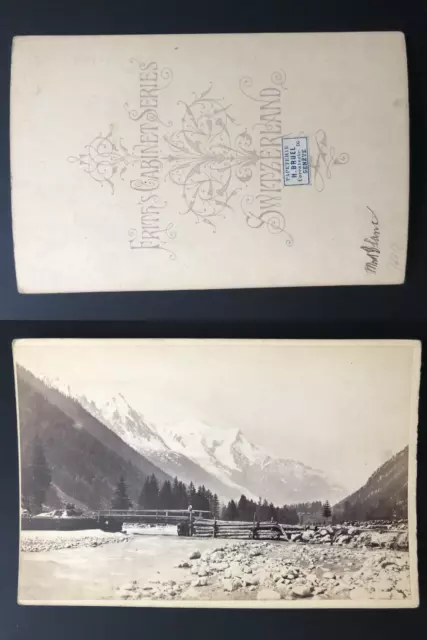 Chamonix et le Mont-Blanc Vintage albumen print, carte cabinet.  Tirage albumi