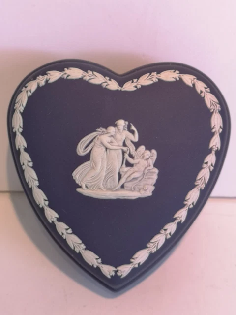 Wedgwood Cobalt Blue  Jasperware, White Relief Muses heart shaped Trinket box.