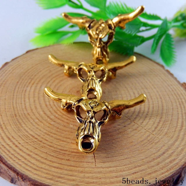 10 Stück Dunkle Goldene Legierung Bull Kopf Schädel Anhänger Charme Crafts 50850 3