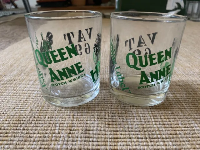 4 Whisky Advertising Glasses Queen Anne Scotch Whisky White Label Vat 69 3