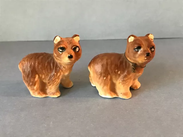 Lot 2 Vintage Pair of Brown Bear Cub Miniature Bone China Matte Ceramic Figurine