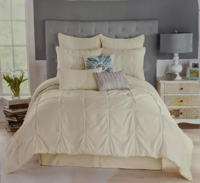 Anthology 3 Piece Comforter Set with Pin Tuck Pattern Whisper Ivory Queen NEW