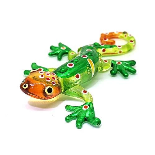 ZOOCRAFT Glass Gecko Figurine Green Miniature Hand Blown Lampwork Animal