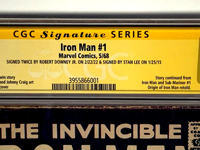 SIGNED Robert Downey Jr + Stan Lee THE INVINCIBLE IRON MAN 1 1st CGC ss RDJ 1968 3
