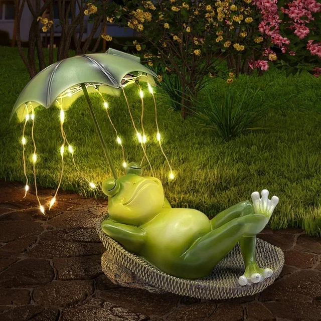 Solar Frosch Gartendeko - Wetterfeste LED Gartenfigur Mit Regenschirm