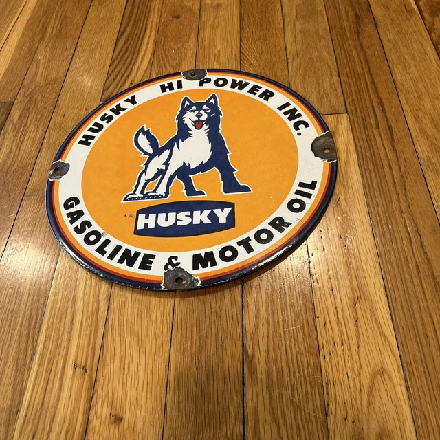Vintage Husky Gas Porcelain Gas Oil Hi-Power Service Station Dog Pump Sign