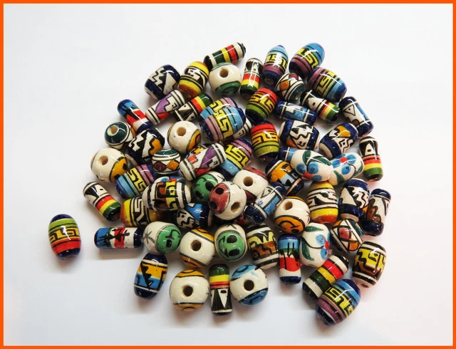 Porzellan Inka Keramikperlen mix Oval Zylinder bunt Bastelschmuck Handarbeit NEU 3