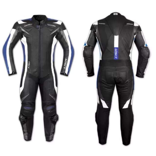 Combinaison 1 pc Cuir Vachette Protections CE Doublure Mesh Moto Motard Bleu