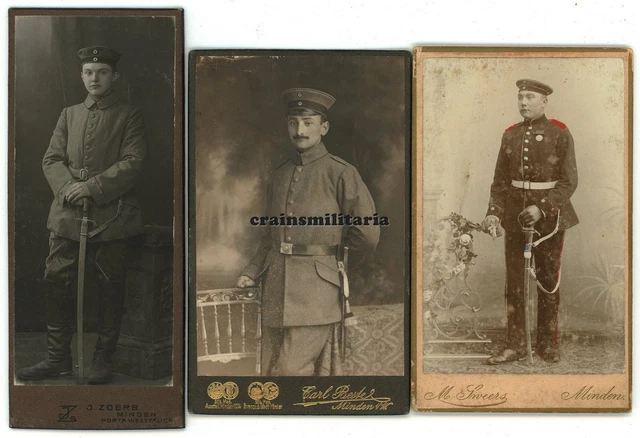 3x Orig. Foto CDV Portrait Soldaten in MINDEN Westfalen - Schwert Degen Orden