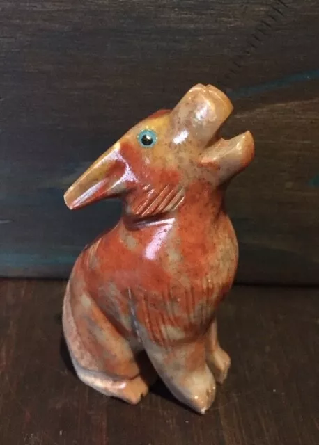 Coyote Wolf Carved stone gemstone SOAPSTONE Rust Brown Tan Color PERU Cute