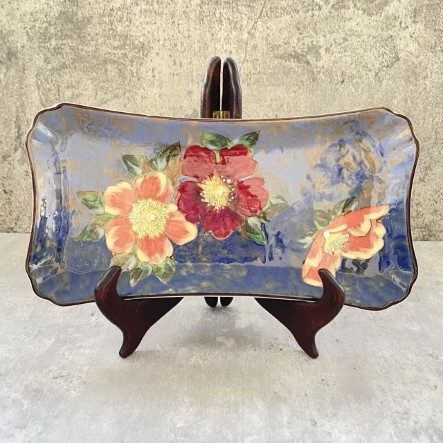 Vtg Royal Doulton Blue Floral Hand Painted Vanity Tray Rectangle Earthenware