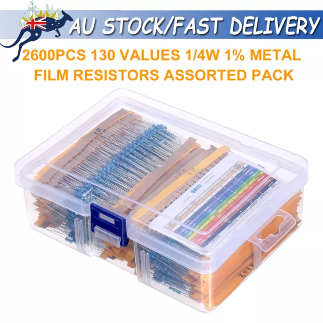 2600Pcs 130 Values 1/4W 0.25W 1% Metal Film Resistors Lot Assorted Pack Kit AU