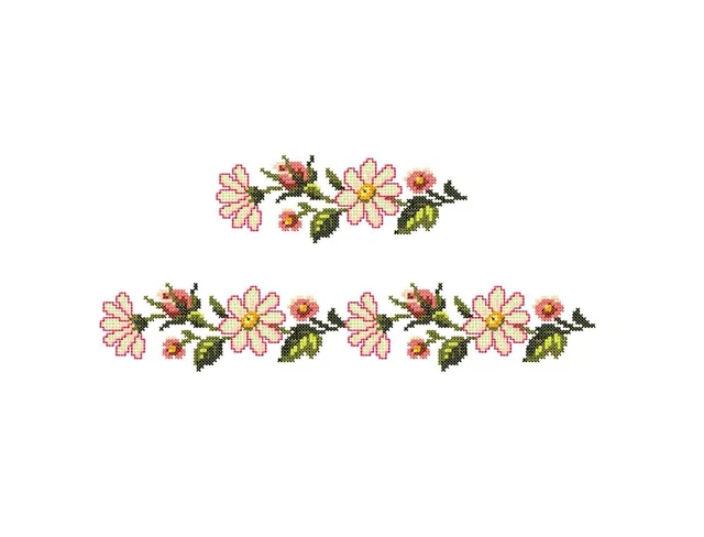 Diseños de máquina de bordar flores patrón de punto de cruz de bordes. Adorno floral.