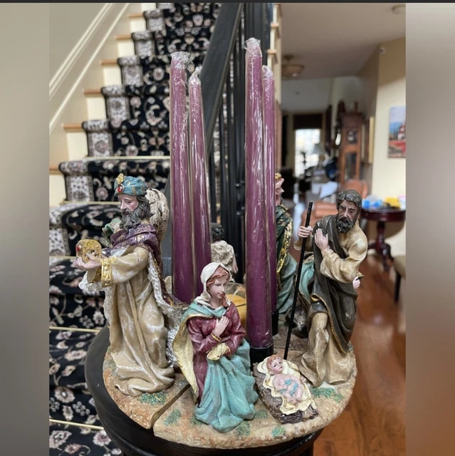 ADVENT NATIVITY JESUS Wise Men Shepard Mary Candle Holder Wreath